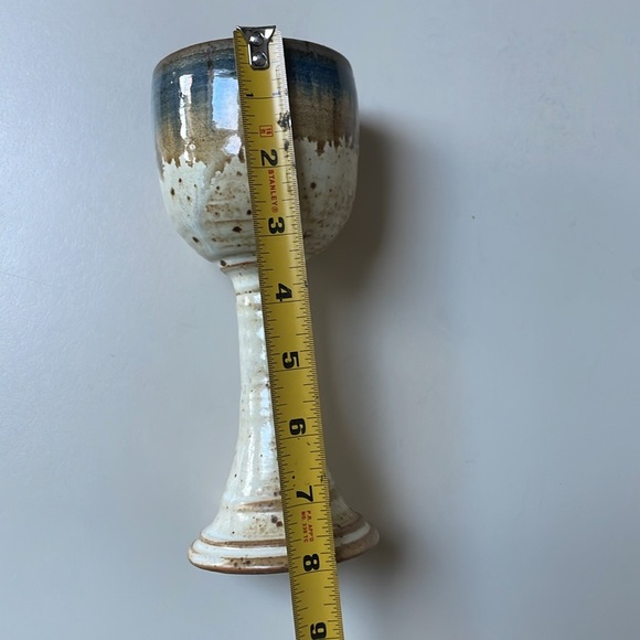 Studio Art Pottery Goblet Signed Ceramic Chalice Cup Wine Artsy Earthy Boho Clay - Picture 9 of 10